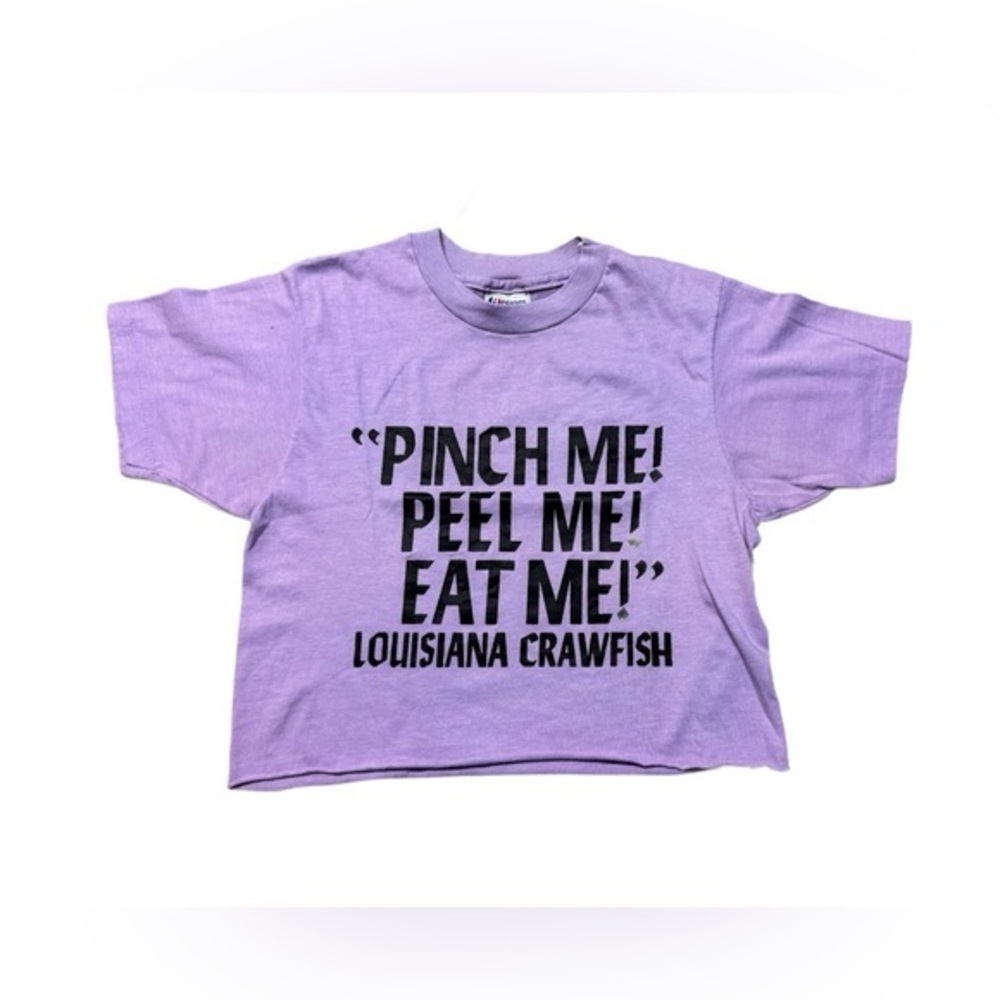 Vintage Hanes Cropped Tee | Louisiana Crawfish Slogan | 80s 90s Purple M